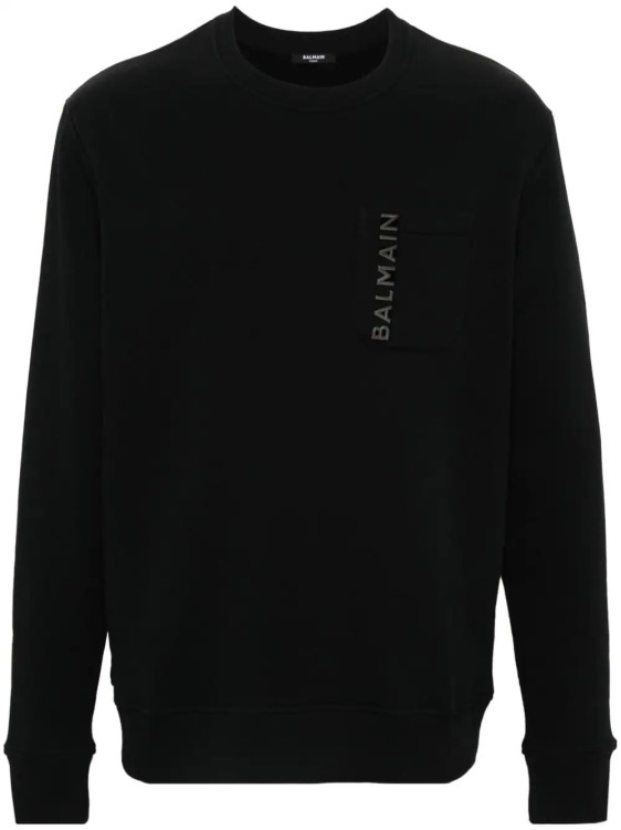 Shop Balmain Black Embossed Logo Sweatshirt
