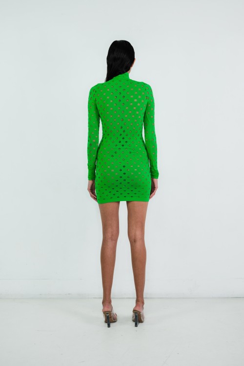 Shop Maisie Wilen Perforated Turtleneck Dress In Green