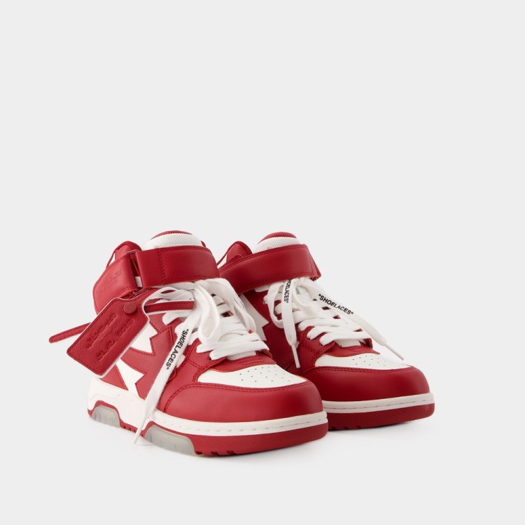 Shop Off-white Out Of Office Mid Top Sneakers - Leather - White/red