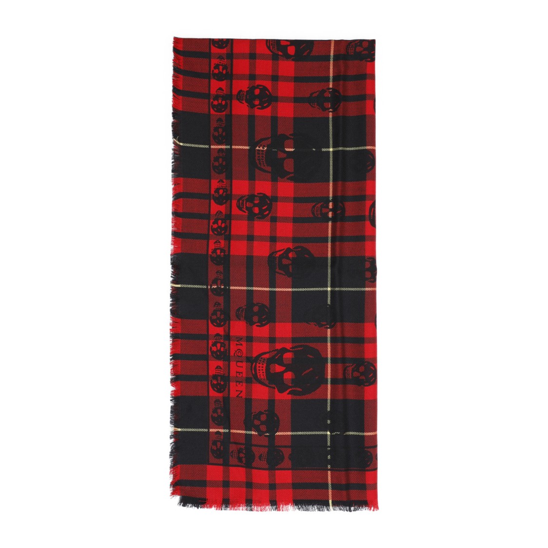 Alexander Mcqueen Skull Pattern Wool Scarf With Finish And Generous Dimensions In Red