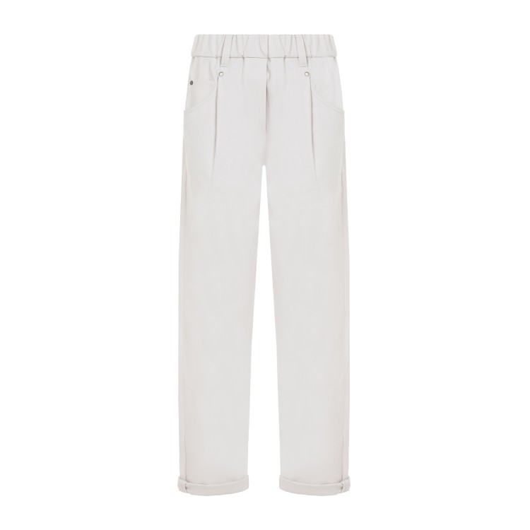 Brunello Cucinelli Pull On Light Beige Cotton Pants In White