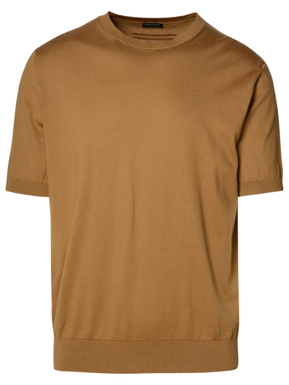 Zegna Ribbed Short-sleeved Sweater In Brown