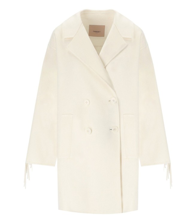Shop Twinset Off-white Fringed Coat In Neutrals