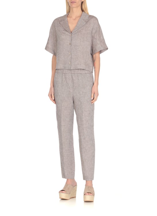Shop Peserico Linen Trousers In Grey