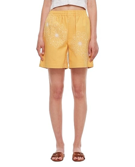 Bode New York Soleil Cotton Blend Shorts In Yellow