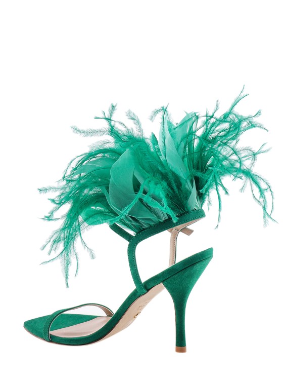 Shop Stuart Weitzman Suede Sandals With Feathers In Blue