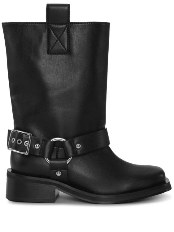 Shop Ganni Black Calf Leather Boots