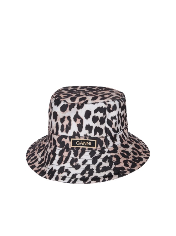 Ganni Leopard Print Bucket Hat In Brown
