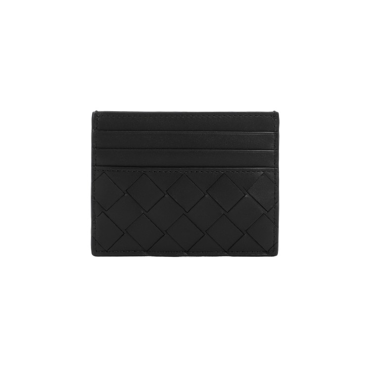Bottega Veneta Intrecciato Black And Silver Calf Leather Credit Card Case