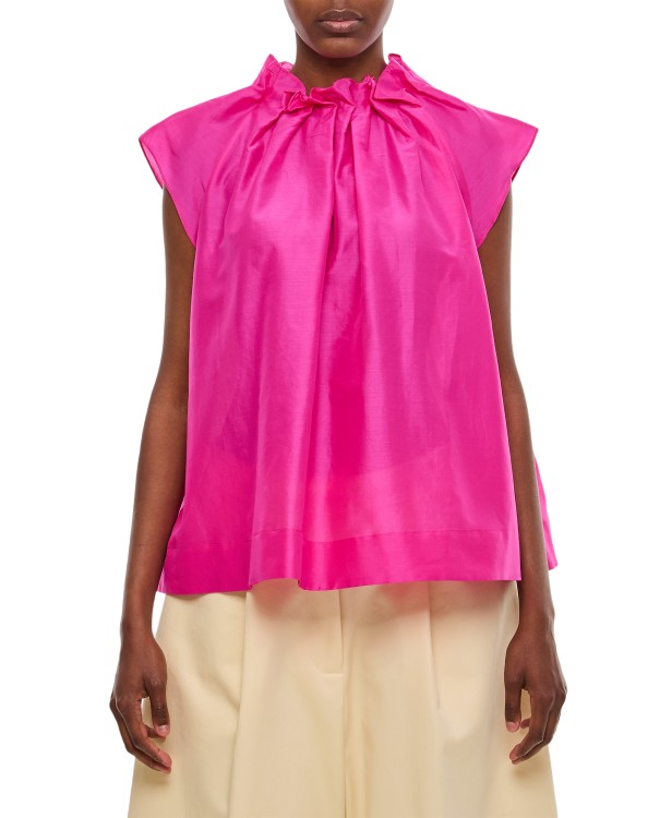 Too Good Ruched Neckline Volume Top In Rose