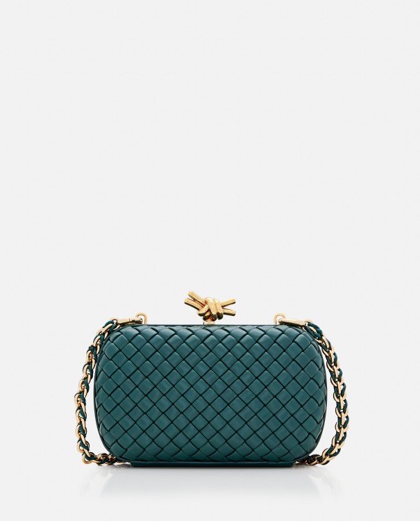 Shop Bottega Veneta Knot Leather Clutch Bag W/chain In Green