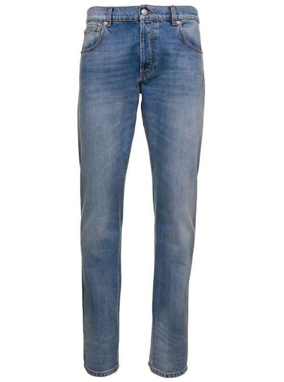Alexander Mcqueen Light Blue Straight Five-pockets Jeans In Cotton Denim