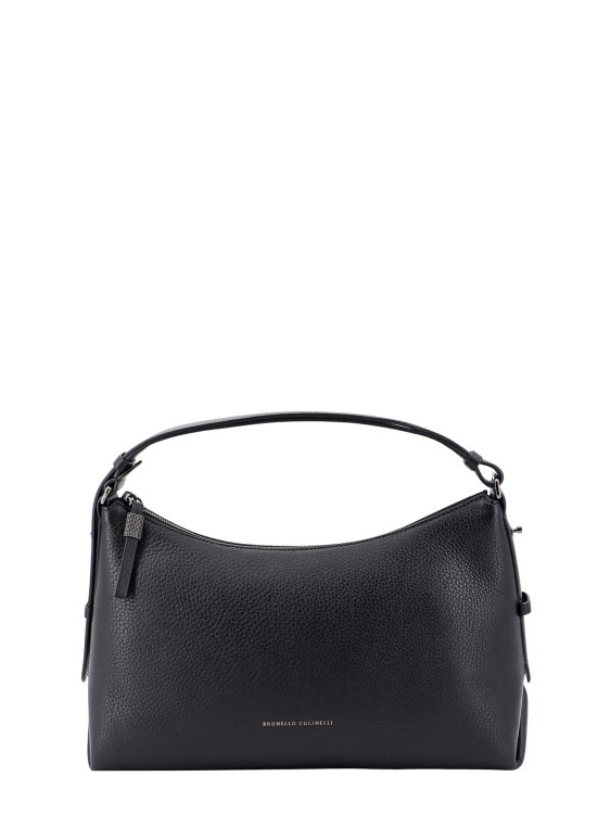 Shop Brunello Cucinelli Leather Shoulder Bag With Logo Print In Black