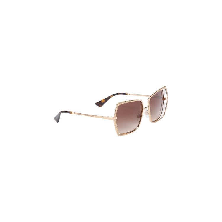 Shop Dolce & Gabbana Gold Metal Print Sunglasses In Neutrals