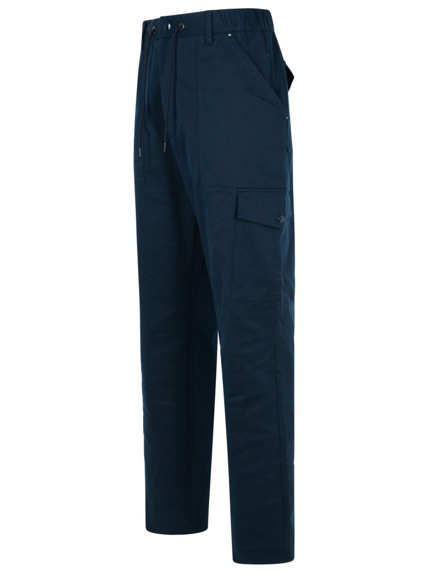 Moncler 'utility' Cotton Pants Featuring Cargo Pockets In Blue