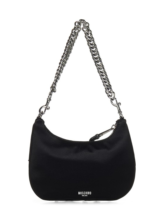 Shop Moschino Black Satin Shoulder Bag In Grey