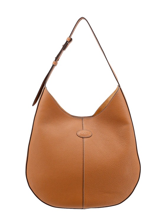Shop Tod's Leather Shoulder Bag With Frontal Logo Patch In Brown