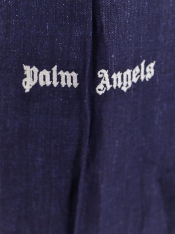 Shop Palm Angels Classic Logo Linen Trouser In Blue