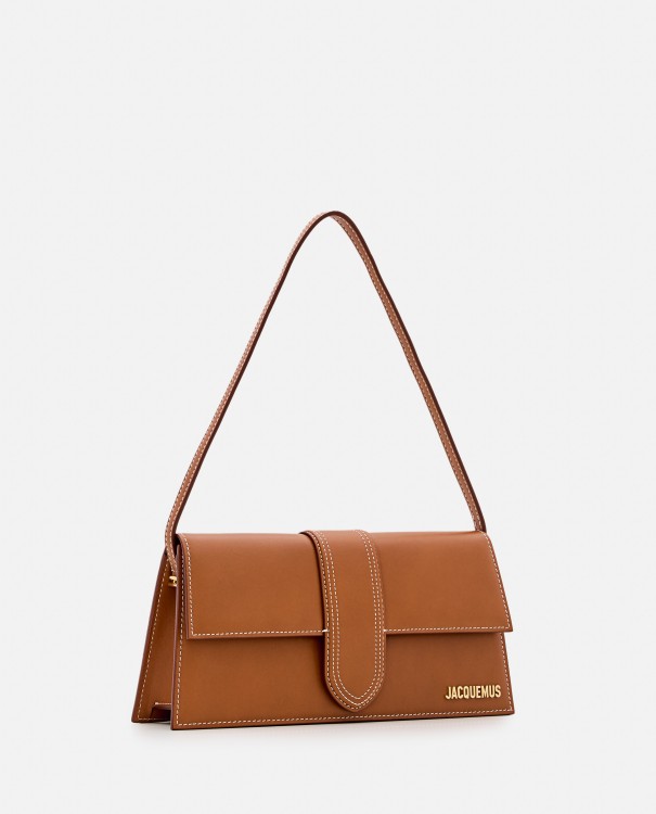 Shop Jacquemus Le Bambino Long Leather Shoulder Bag In Brown