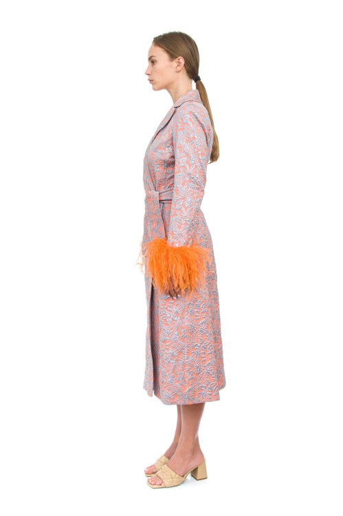 Shop Andreeva Orange Jacqueline Coat With Detachable Feathers Cuffs
