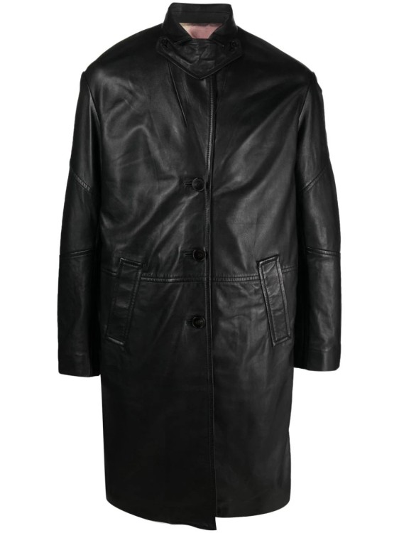 Zadig & Voltaire Macari Buttoned Leather Coat In Black