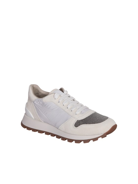 Shop Brunello Cucinelli White Lace Velour Sneakers