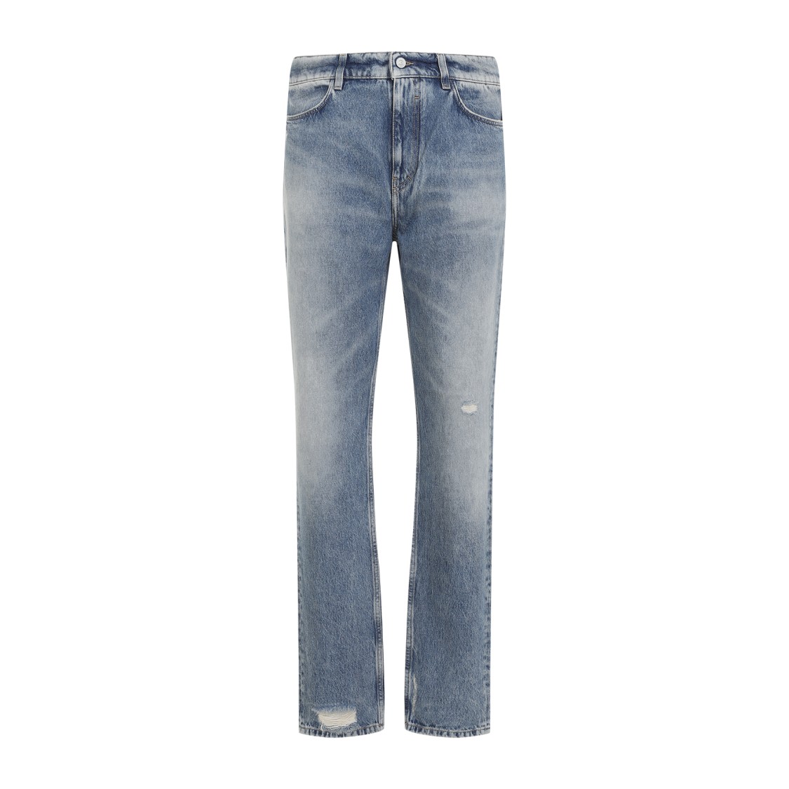Givenchy Washed Denim Tapered Leg Jeans With Contrast Stitching In Blue