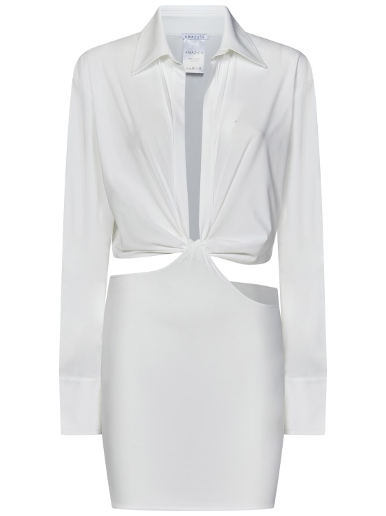 Shop Amazuìn Gwen Off-white Stretch Jersey Shirt Mini Dress