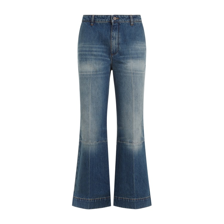 Shop Victoria Beckham Cropped Kick Indigo Cotton Jeans In Blue