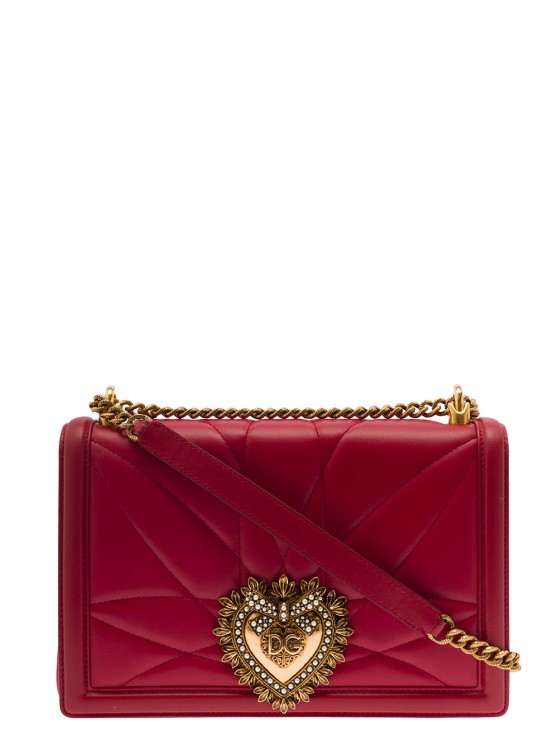 DOLCE & GABBANA DEVOTION' BIG RED SHIULDER BAG WITH HEART JEWEL DETAIL IN MATELASSÉ LEATHER