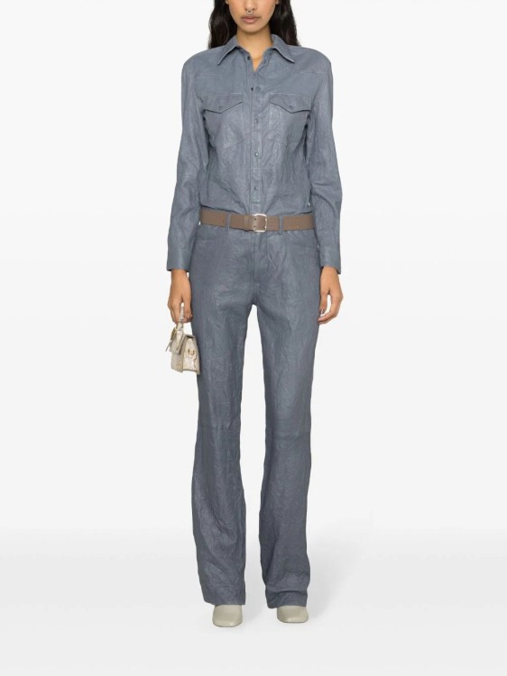 Shop Zadig & Voltaire Thelma Crinkled Leather Shirt In Blue
