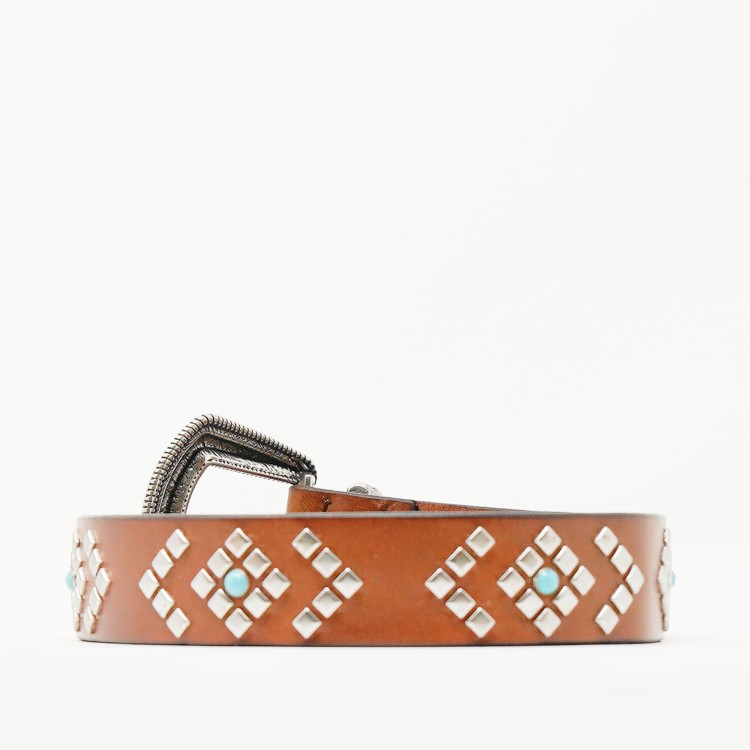 Shop Orciani Leather Belt With Turquoises In Brown