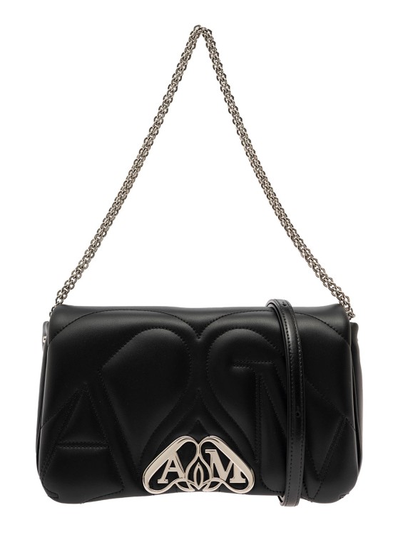 Alexander Mcqueen The Seal' Black Shoulder Bag With Seal Detail In Matelassé Leather