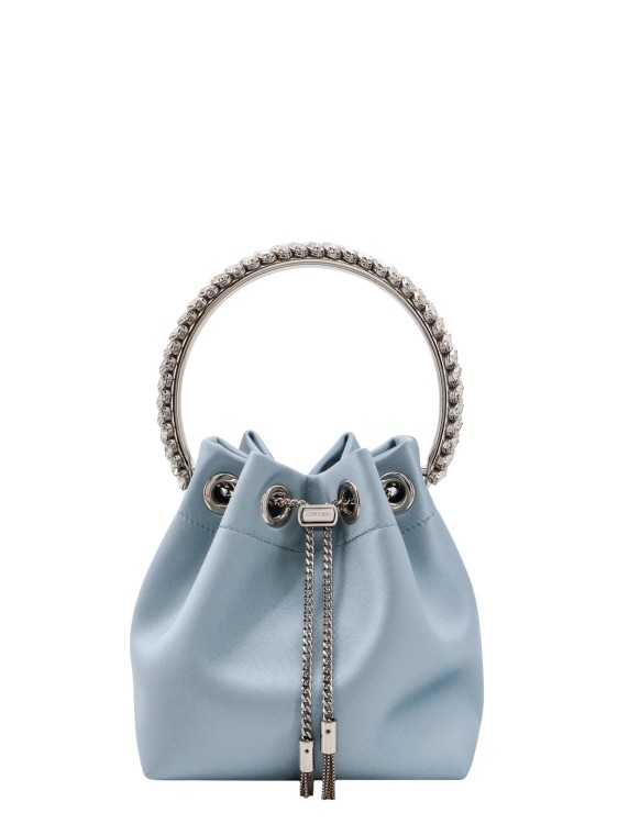 Shop Jimmy Choo Satin Bucket Bag With Crystals Detail In Blue