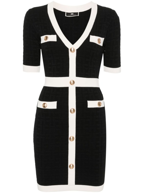 Shop Elisabetta Franchi Monogram Jacquard Mini Dress In Black