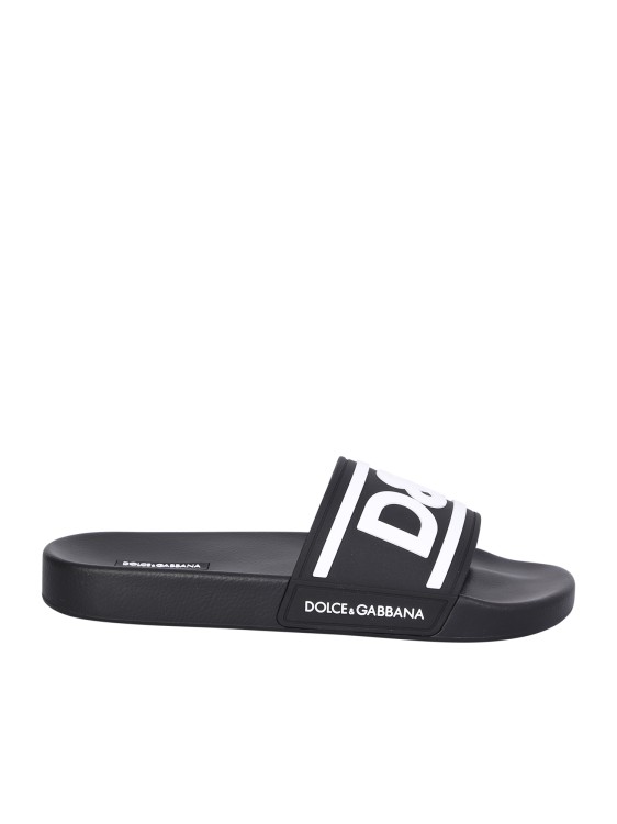 Shop Dolce & Gabbana Rubber Logo Sandals Slides In Neutrals