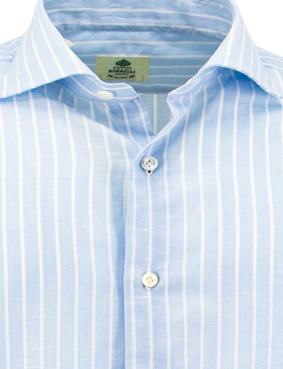 Shop Luigi Borrelli Blue Regular Fit Shirt In White