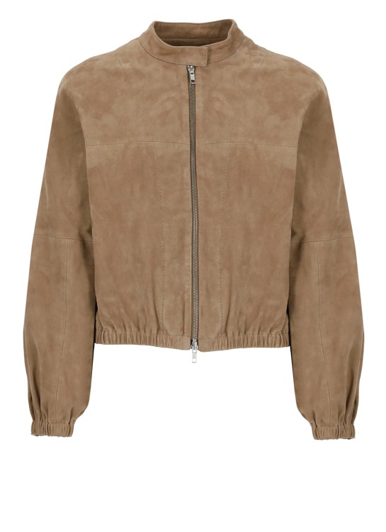 Shop Bully Brown Suede Leather Bomber Jacket