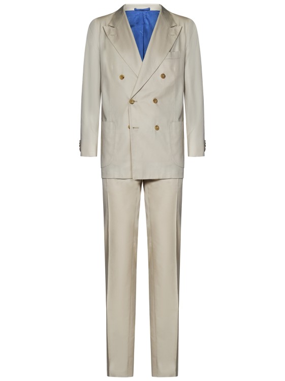 Shop Kiton Beige Tailored Suit In White