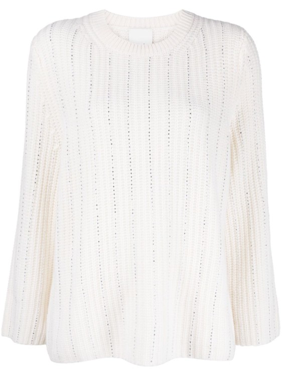 Shop Allude Rhinestone-embellished Ribbed-knit Jumper In White