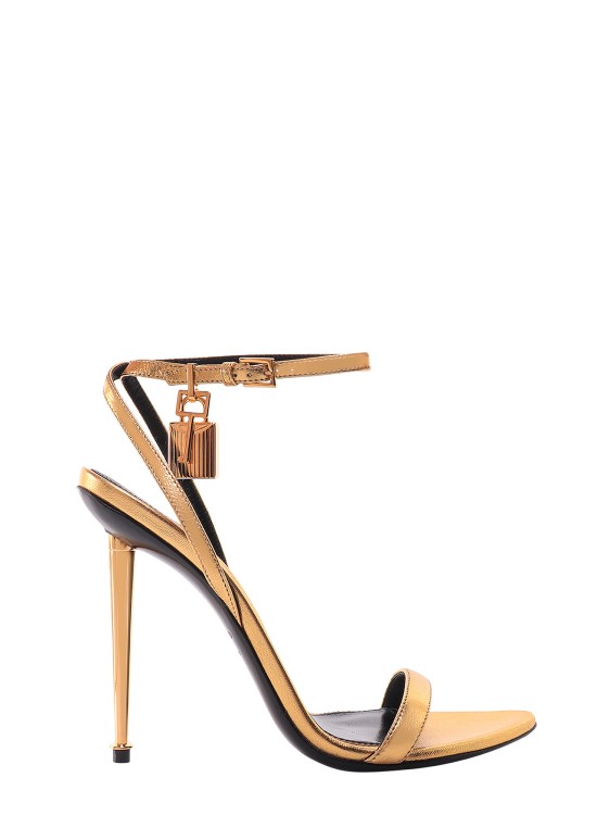 Tom Ford Laminated Leather Sandals With Metal Padlock In Gold