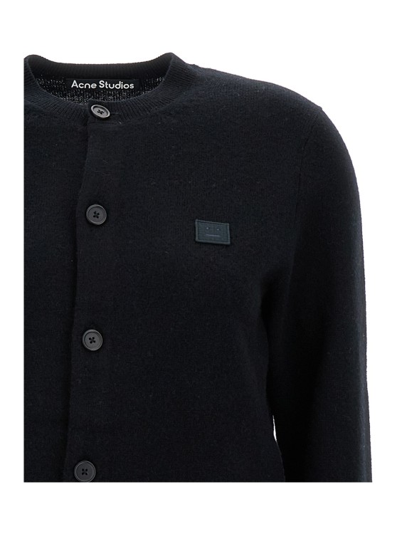 Shop Acne Studios Black Cardigan With Face Patch In Wool
