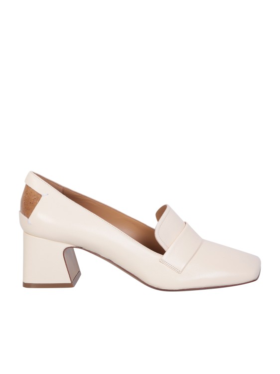 MAISON MARGIELA WHITE LEATHER PUMPS WITH TRAPEZE HEEL