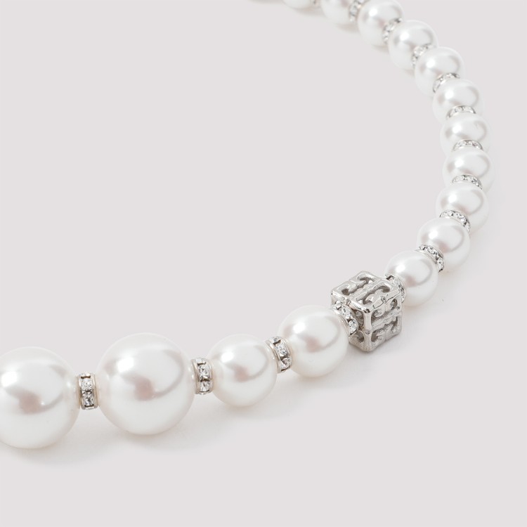 Shop Givenchy Pearl Crystal Degrade Short White Silvery Brass Necklace In Not Applicable