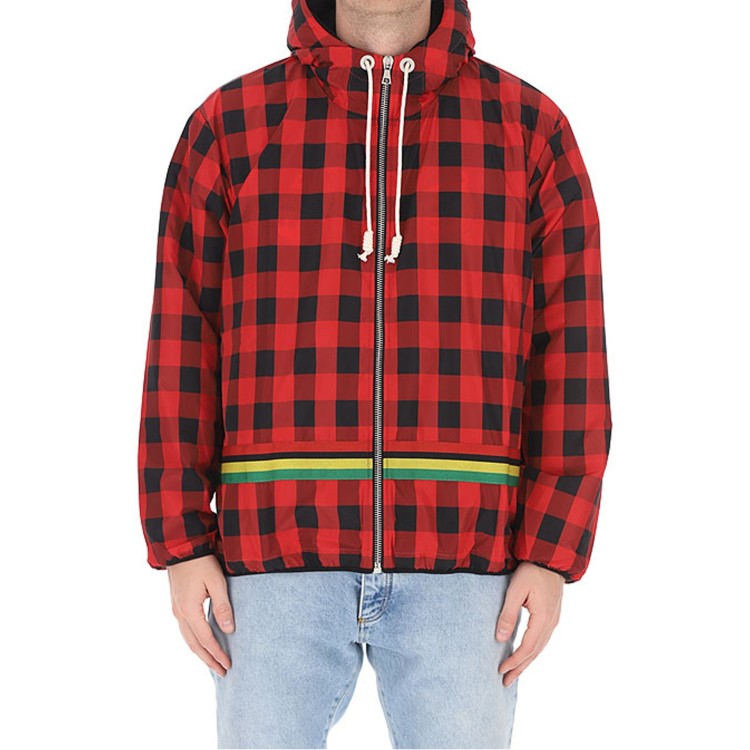 Shop Palm Angels Checked Windbreaker Jacket In Red