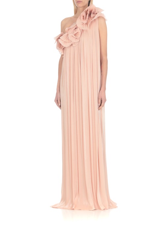 Shop Costalleros Pink Costarellos Georgette One-shoulder Dress