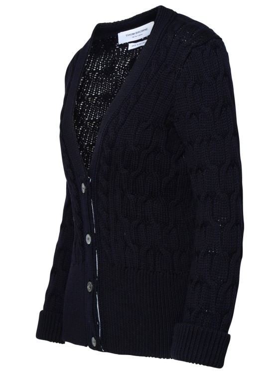 Shop Thom Browne Blue Wool Cardigan In Black