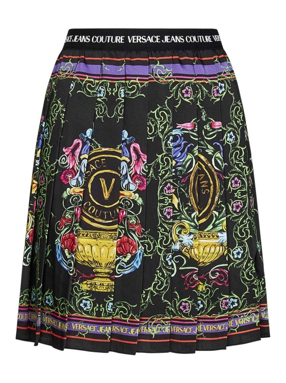 Versace Jeans Couture Graphic-print Pleated Mini Skirt In Black