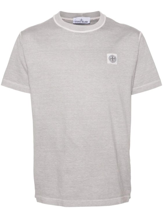 Shop Stone Island Compass-appliqué Cotton T-shirt In Grey