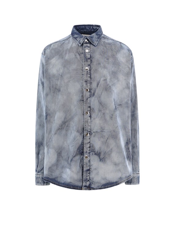 Shop Laneus Denim Shirt With Washed-out Effect In Grey